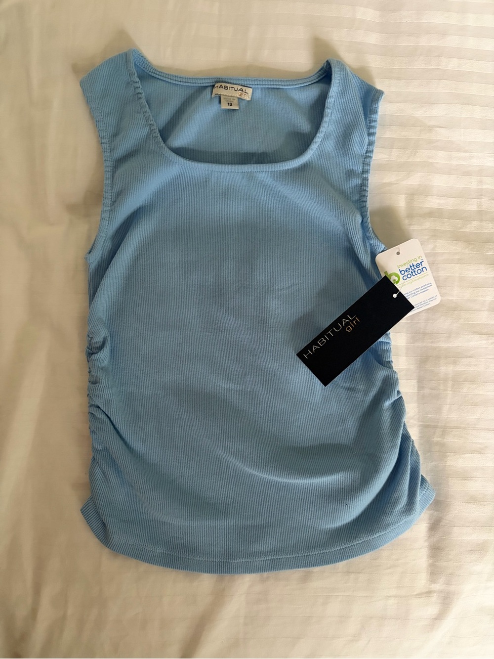 Girls Habitual Size 12 Sky Blue Ribbed Tank with Side Ruching
